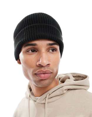 French Connection Mens French Connection FCUK ribbed beanie hat in black