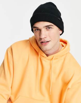 French Connection FCUK ribbed beanie hat in black
