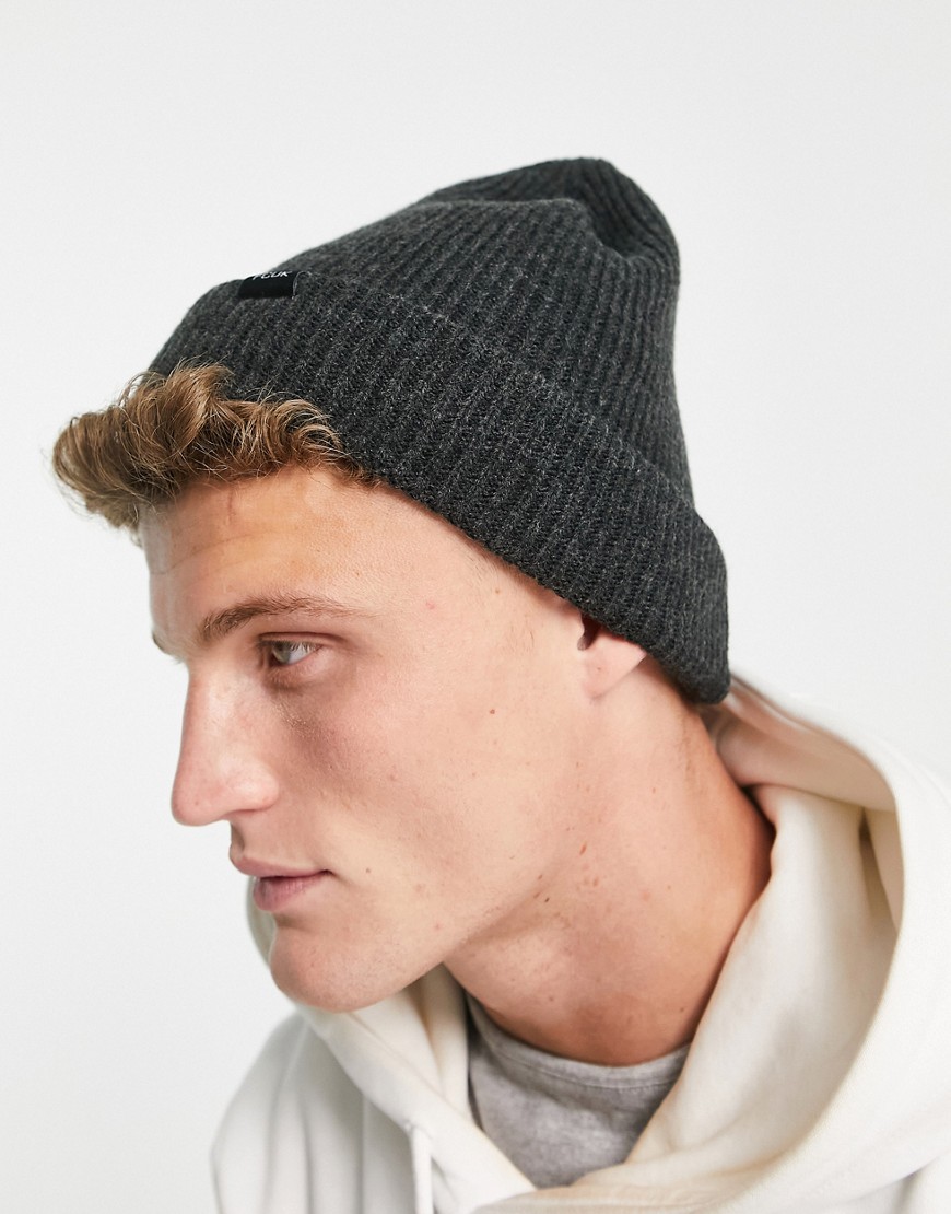 French Connection Fcuk Ribbed Beanie Hat In Gray
