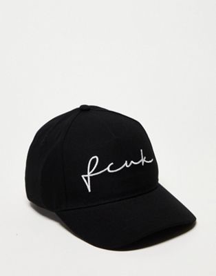 French Connection FCUK script logo cap in black