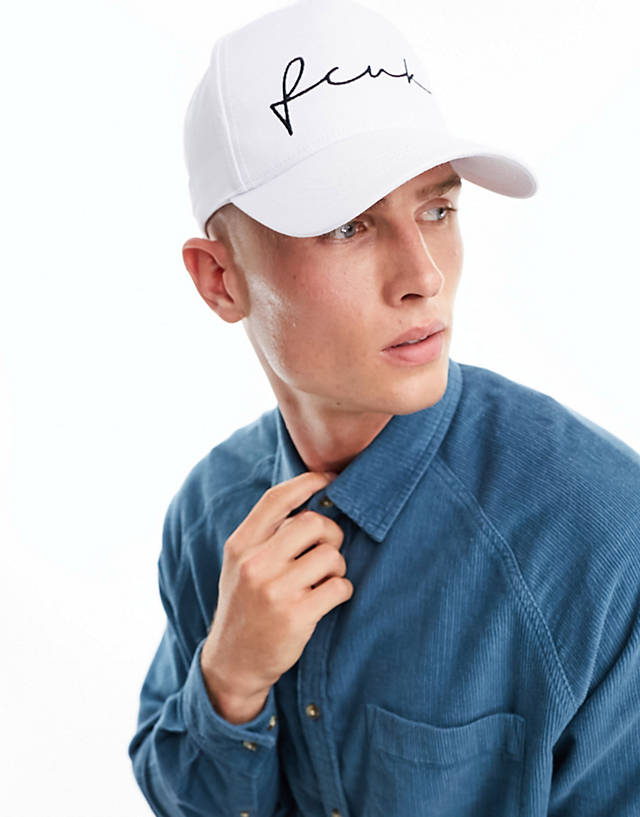 French Connection - fcuk script logo cap in white