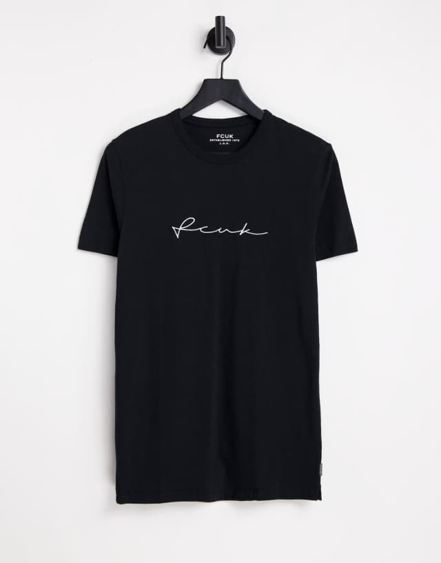 French Connection FCUK script logo short sleeve t-shirt in black