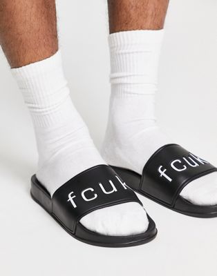 French Connection FCUK sliders in black and white