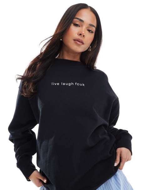 French Connection - FCUK - Sort sweatshirt med "Live Laugh"-slogan - view 1