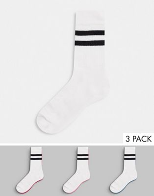 French Connection FCUK sports socks 3 pack in white with black stripe