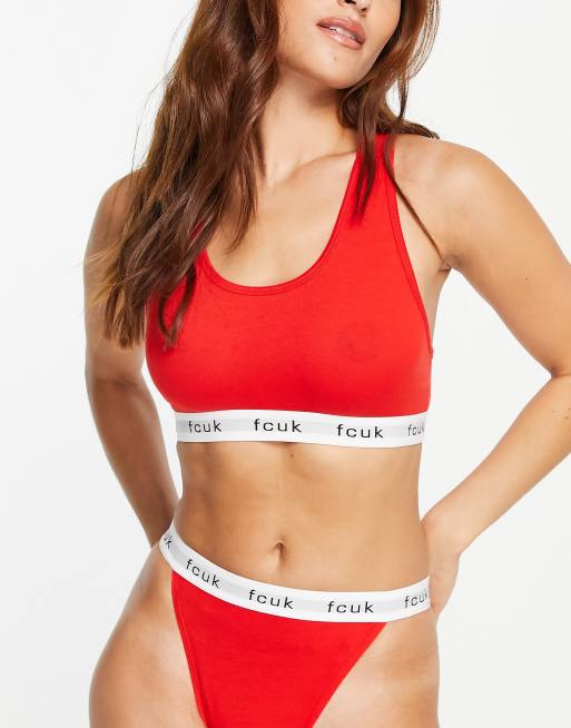 French Connection - FCUK - Sæt med croptop og tanga-trusser i rød