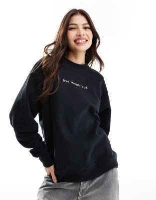 French Connection - FCUK - Sweatshirt in Grau mit „Live Laugh"-Slogan-Schwarz