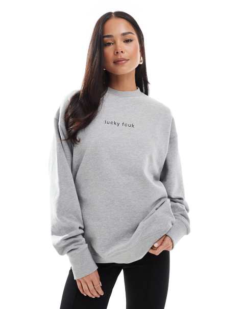 French Connection FCUK sweatshirt with lucky slogan in grey - view 1