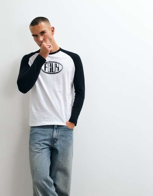 French Connection FCUK t-shirt a maniche lunghe raglan con logo bianca e navy, 3 di 5