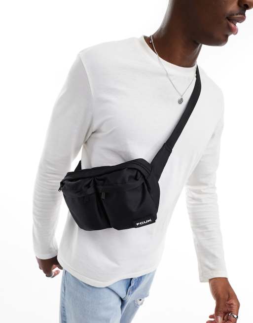 French Connection FCUK twin pocket fanny pack in Black