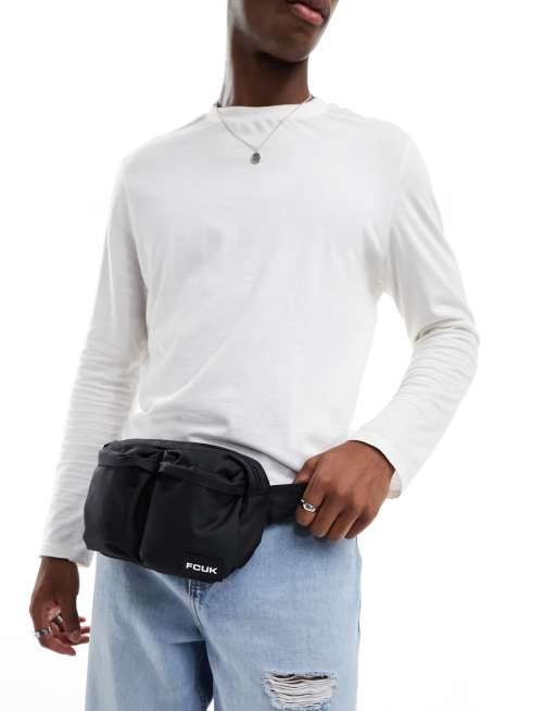 French Connection FCUK twin pocket fanny pack in Black