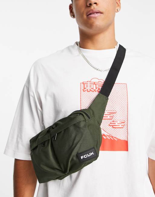 French Connection FCUK twin pocket fanny pack in khaki