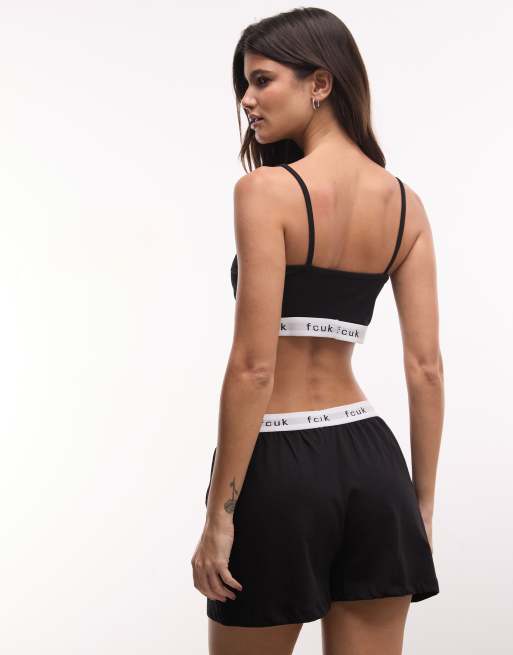 French Connection FCUK waist band logo pyjama set on black, 4 of 4