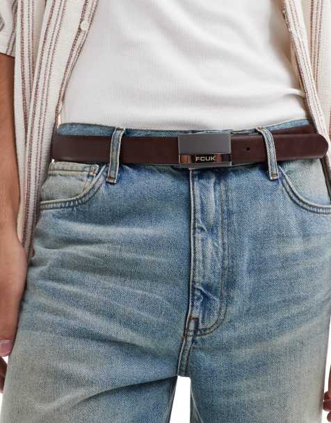 French Connection – FCUK – Wendbarer Gürtel aus Leder in Schwarz und Braun mit Logo - view 1