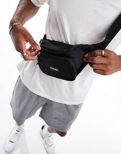 French Connection FCUK zip pocket fanny pack in black