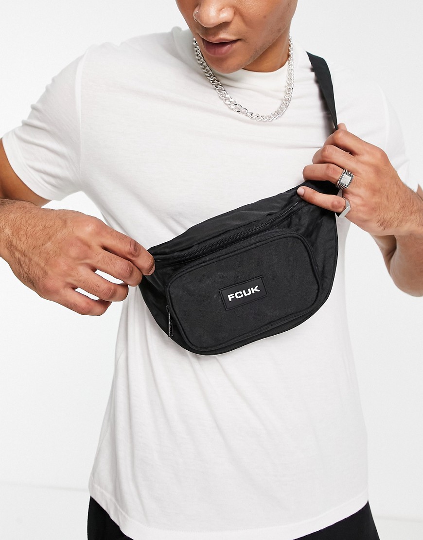 French Connection FCUK zip pocket fanny pack in black