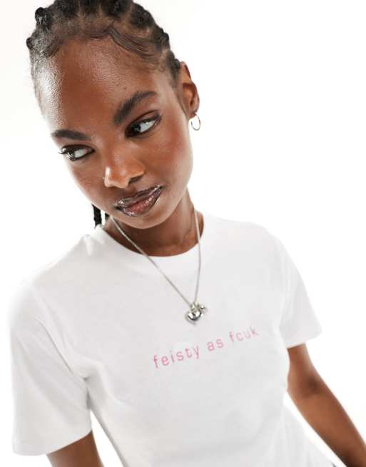 French Connection Feisty as FCUK jersey T-shirt in white, 4 of 4