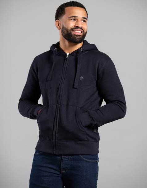 French Connection - Felpa con cappuccio blu navy in misto cotone con zip - view 1