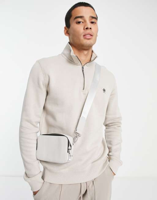 French Connection - Felpa con collo a imbuto e zip corta color pietra
