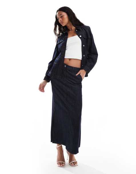 French Connection Finley dark denim maxi skirt in blue co-ord - view 1