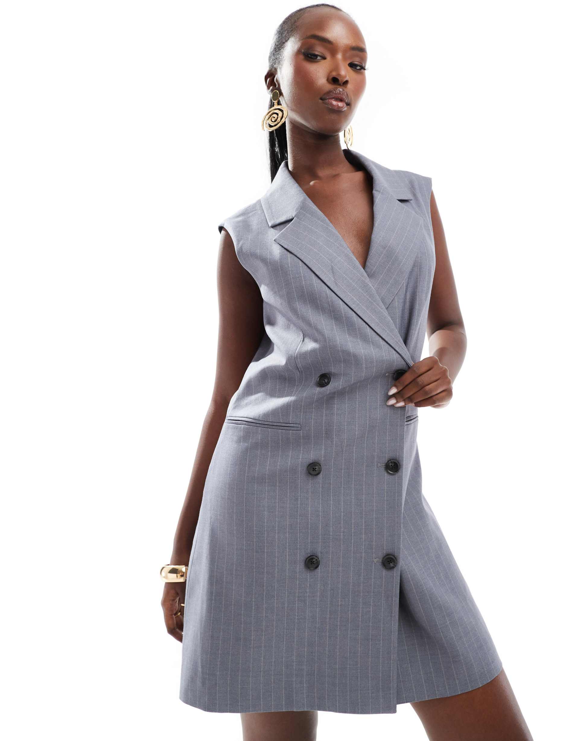 french connection fiorella tailored mini dress in gray pinstripe