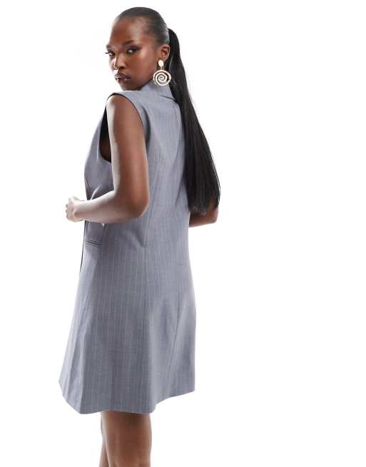 French Connection Fiorella tailored mini dress in gray pinstripe