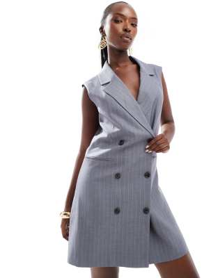 French Connection Fiorella Tailored Mini Dress In Grey Pinstripe