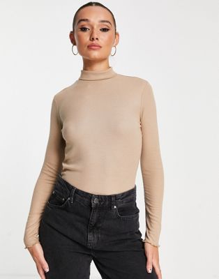 French Connection fitted high neck jumper in camel
