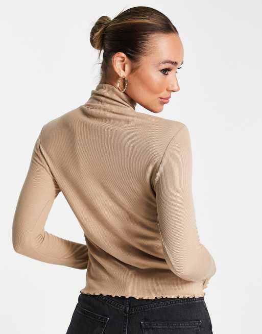 French Connection fitted high neck sweater in camel ASOS