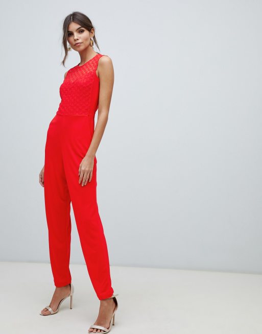 ASOS Asos Design Petite Jumpsuit With Lace Detail & Tapered Leg in