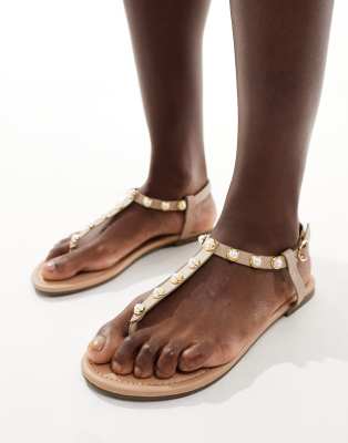 French Connection - Flache, filigrane Sandalen in Taupe-Neutral