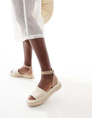 French Connection - Flache Sandalen aus Jute in Taupe-Neutral