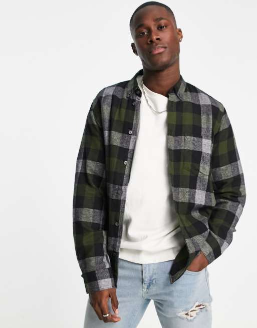 French Connection - Flanellen overhemd met lange mouwen en gingham ruit in donkergroen