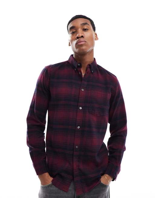 French Connection - Flanellen overhemd met lange mouwen en ruitprint in rood en marineblauw