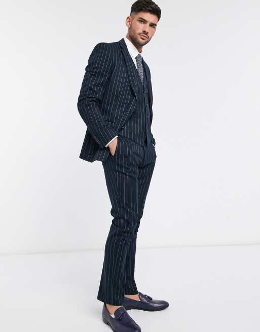 Slim Fit Pinstripes Mens Pinstripe Suit With Blazer And Pants