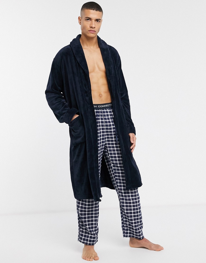 French Connection Fleece Dressing Gown In Navy