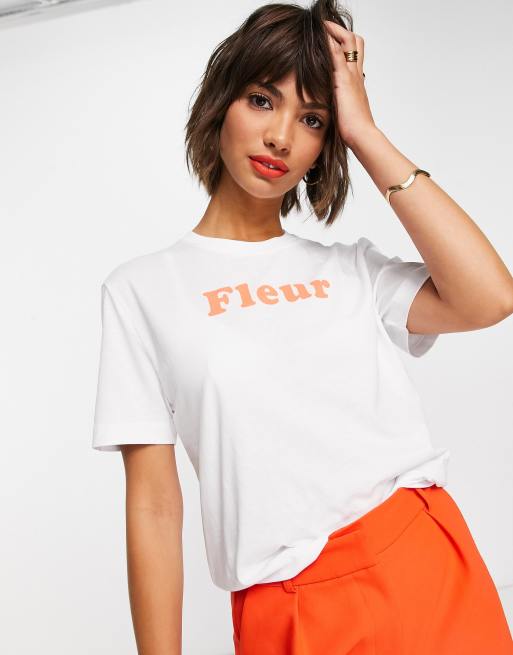 French Connection fleur logo t shirt in white