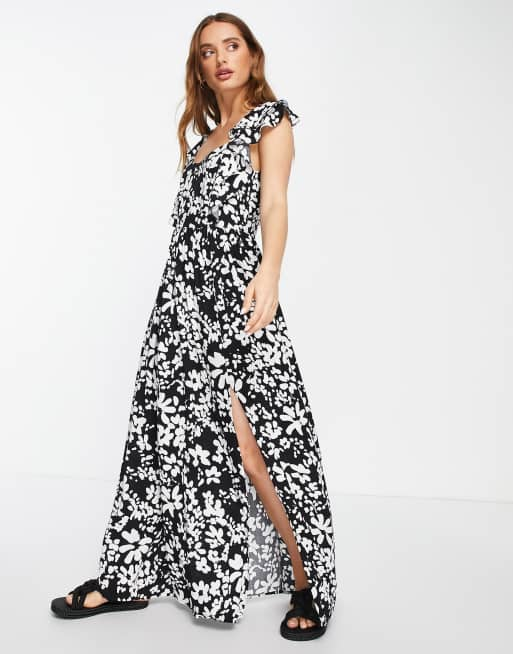 French Connection maxi dress in black floral