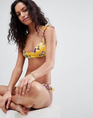 French Connection Floral Frill Bikini Top-Yellow