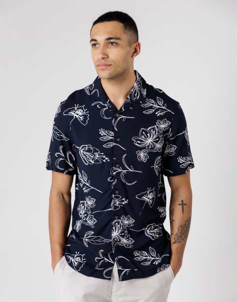French Connection Floral print short sleeve shirt in navy - view 1