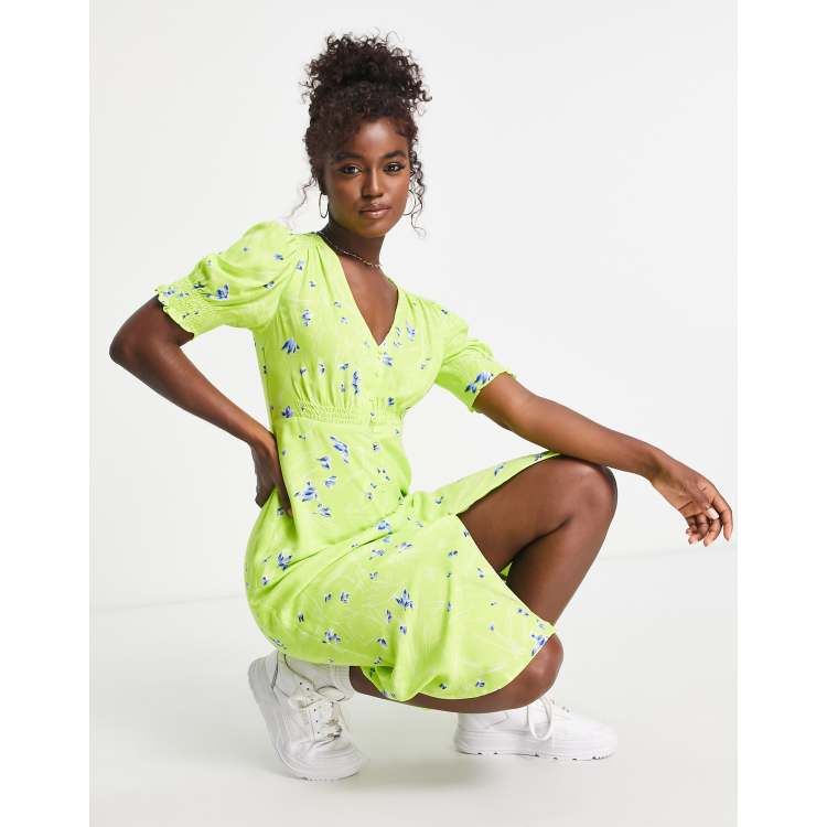 French Connection floral print tea dress in green | ASOS