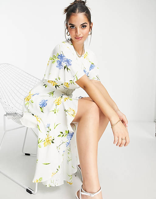 French Connection floral printed tea dress in white