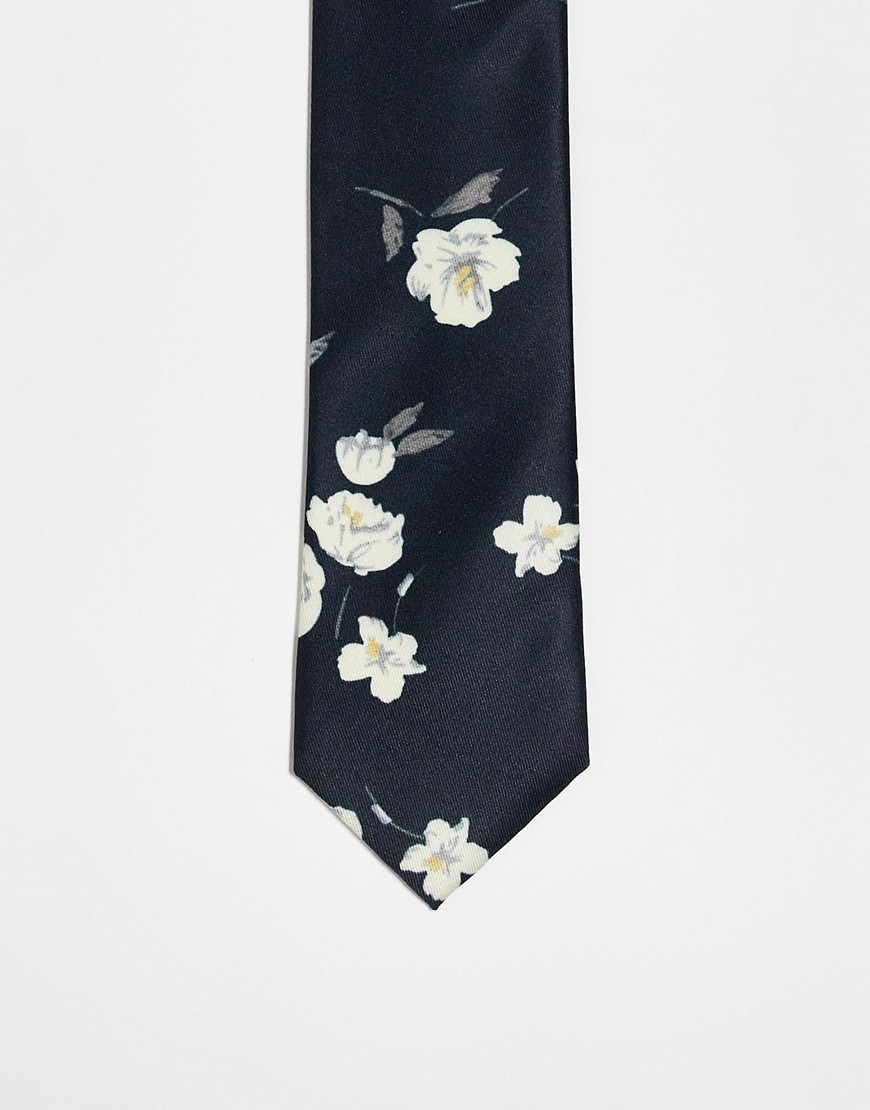 French Connection floral tie in marine flower-Navy