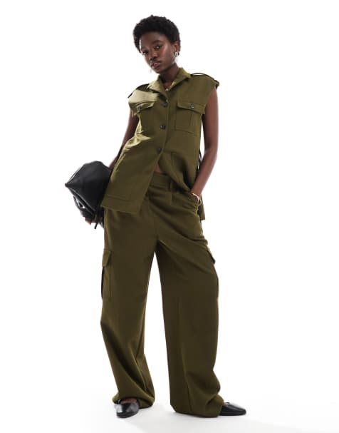 French Connection Florence twill utility trousers co-ord in khaki - view 1