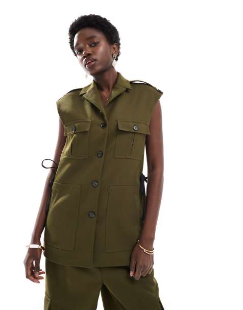 French Connection Florence twill utility waistcoat co-ord in khaki