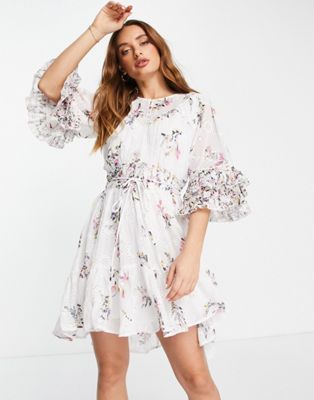 French Connection flores scatter mini dress in white