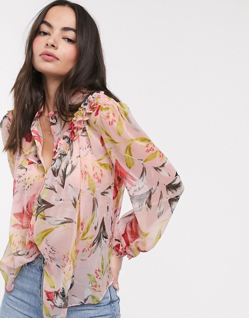 French Connection floreta crinkle printed blouse