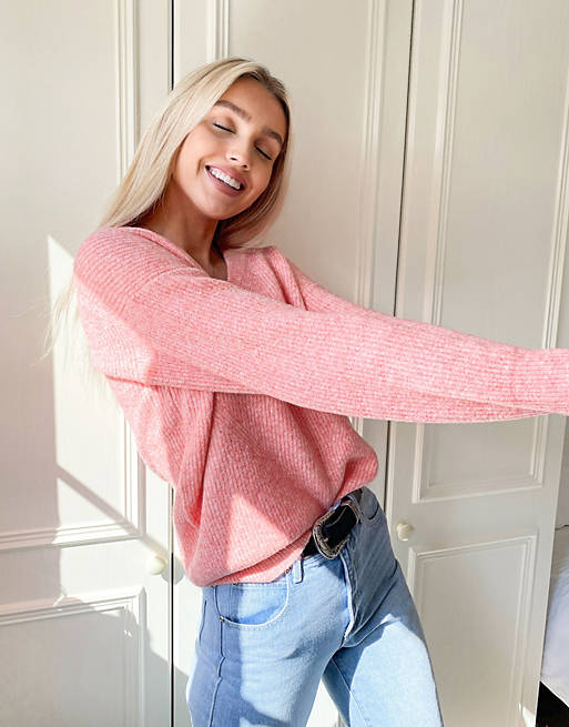 French Connection Flossy v-neck jumper in pink