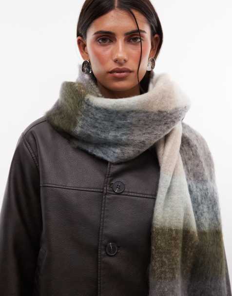 French Connection fluffy check scarf in multi - view 1