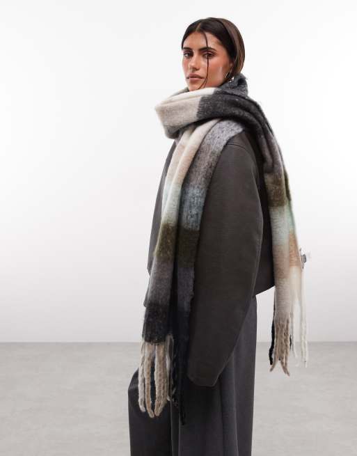 French Connection fluffy check scarf in multi, 2 of 3